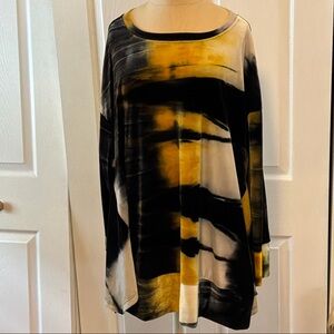 Alembika Drapey Velvet Yellow Tie Dye L/S Tunic Top
